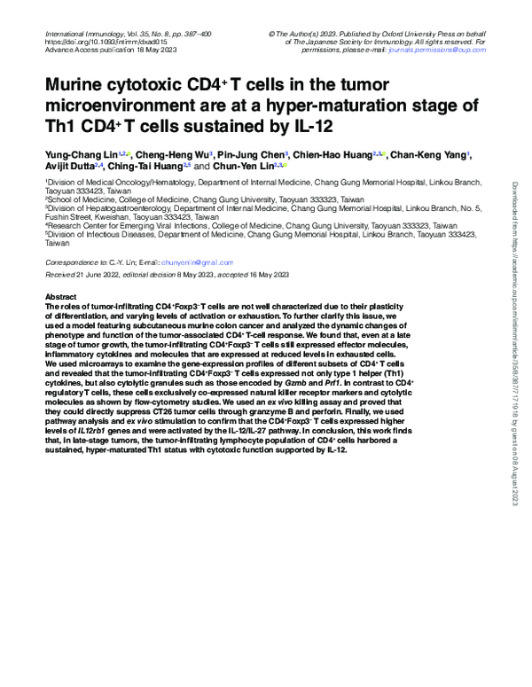 (PDF) Murine cytotoxic CD4+ T cells in the tumor microenvironment are ...