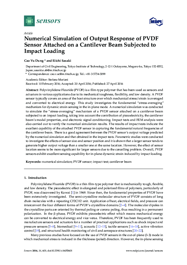 (PDF) Numerical Simulation of Output Response of PVDF Sensor Attached ...
