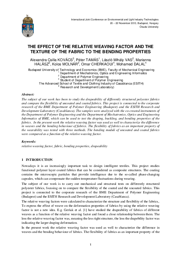 (PDF) The Effect of the Relative Weaving Factor and the Texture of the ...