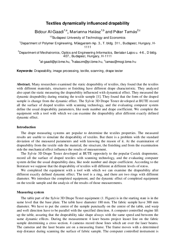 (PDF) Textiles Dynamically Influenced Drapability