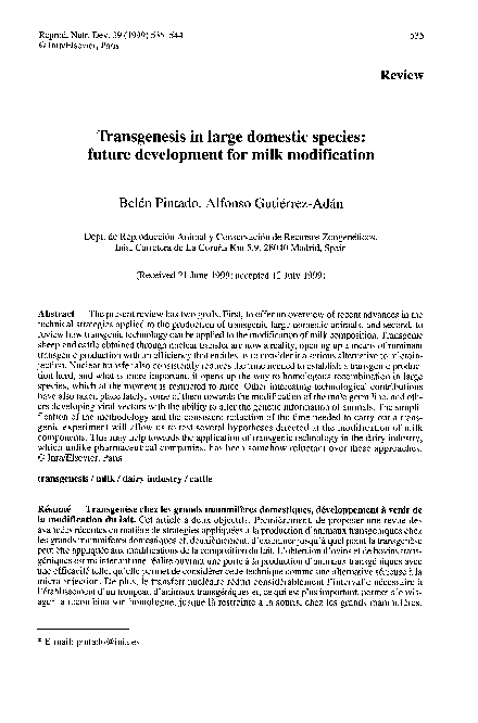 (PDF) Transgenesis in large domestic species: future development for ...