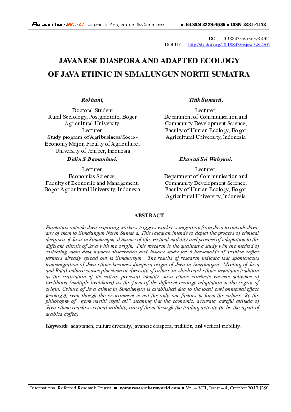 (PDF) Javanese Diaspora and Adapted Ecology of Java Ethnic in ...