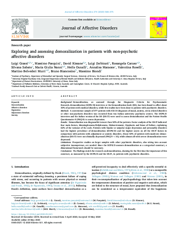 (PDF) Exploring and assessing demoralization in patients with non ...