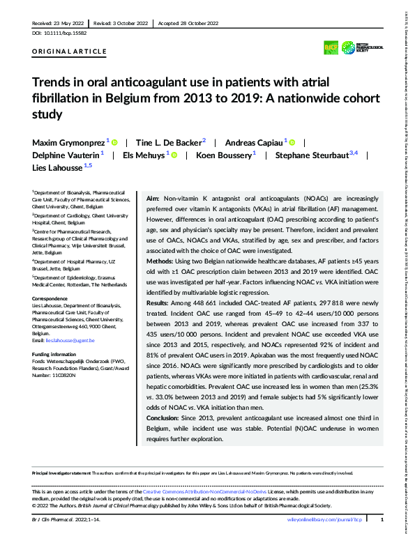 (PDF) Trends in oral anticoagulant use in patients with atrial ...