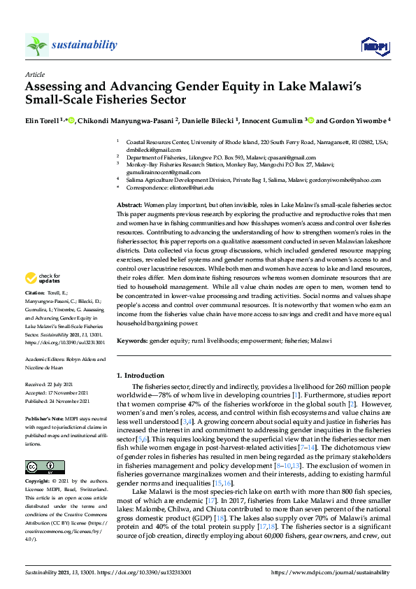 (PDF) Assessing and Advancing Gender Equity in Lake Malawi’s Small ...