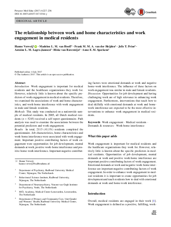 (PDF) The relationship between work and home characteristics and work ...