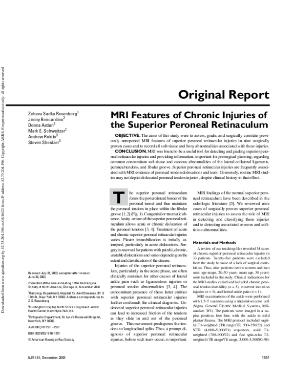 (PDF) MRI Features of Chronic Injuries of the Superior Peroneal Retinaculum