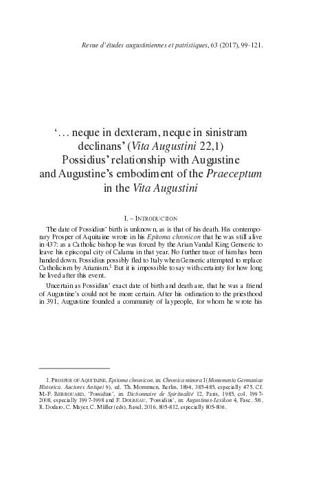 (PDF) ‘… neque in dexteram, neque in sinistram declinans’ ( Vita ...