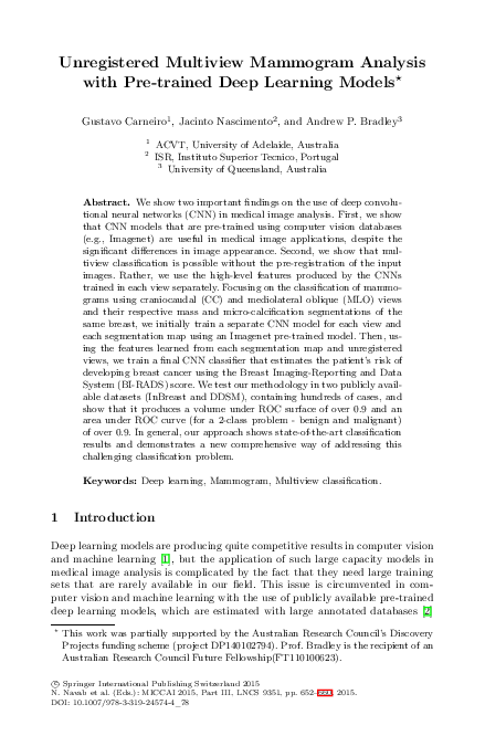 (PDF) Unregistered Multiview Mammogram Analysis with Pre-trained Deep ...