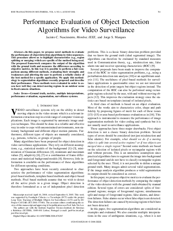 (PDF) Performance evaluation of object detection algorithms for video ...