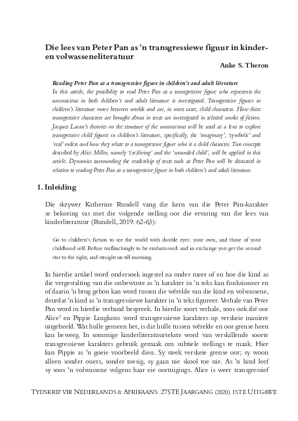 (PDF) Die lees van Peter Pan as 'n transgressiewe figuur in kinder en ...