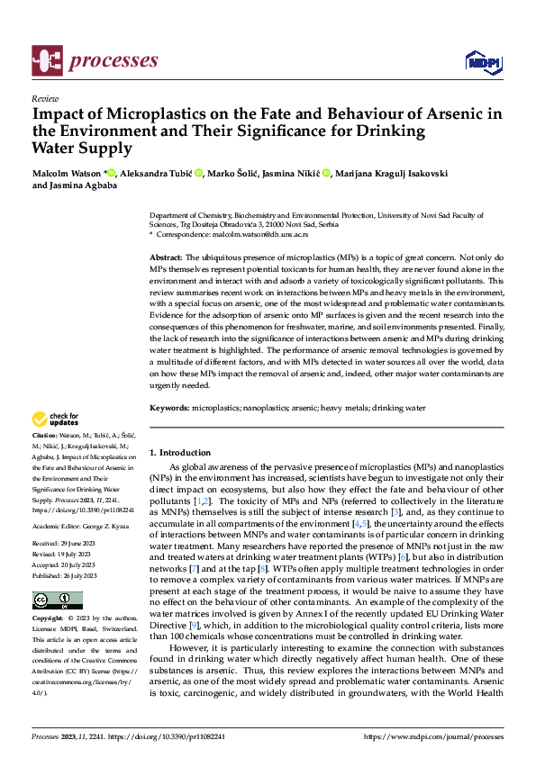 (PDF) Impact of Microplastics on the Fate and Behaviour of Arsenic in ...