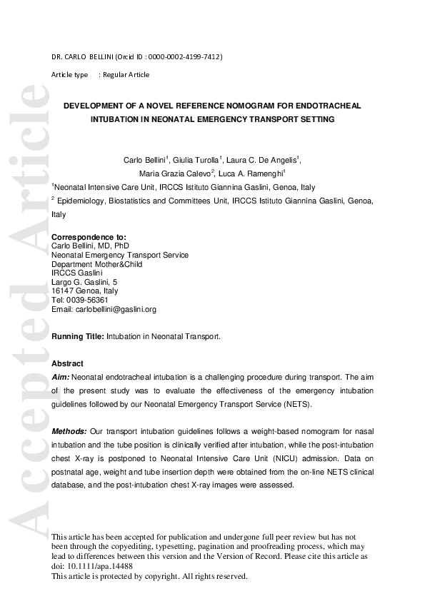 (PDF) Development of a novel reference nomogram for endotracheal ...