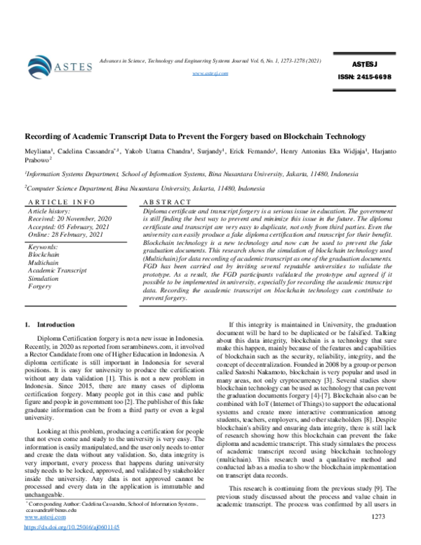 (PDF) Recording of Academic Transcript Data to Prevent the Forgery ...