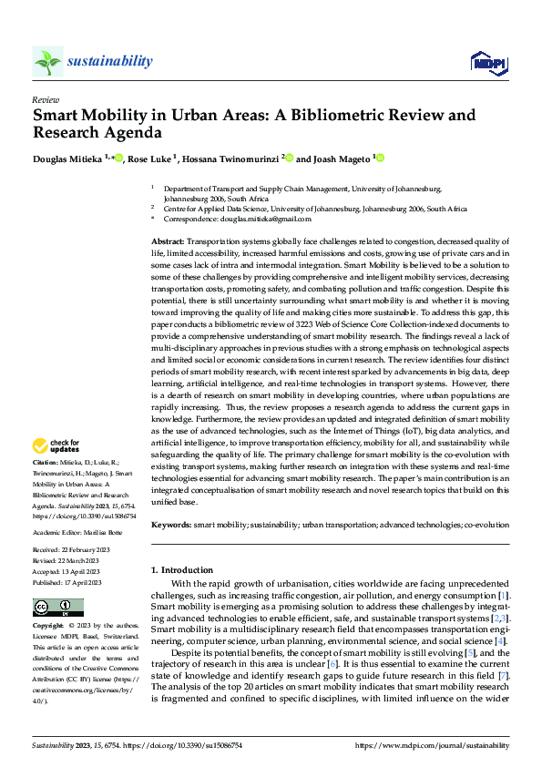 (PDF) Smart Mobility in Urban Areas: A Bibliometric Review and Research ...