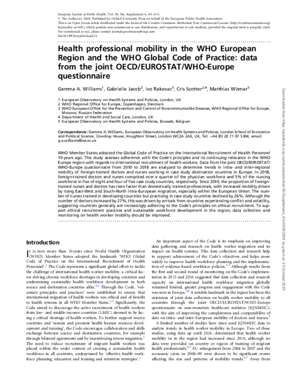 (PDF) Health professional mobility in the WHO European Region and the ...