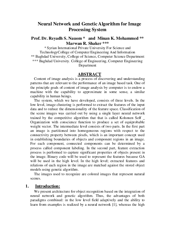 (PDF) Neural Network and Genetic Algorithm for Image Processing System