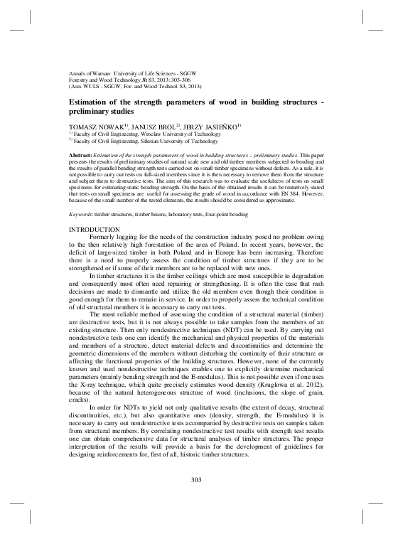 (PDF) Estimation of the strength parameters of wood in building ...
