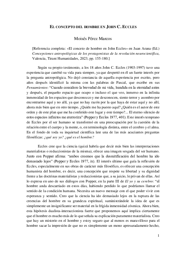 El concepto de hombre en John Eccles