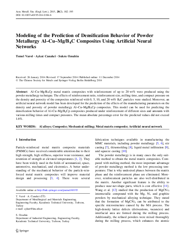 (PDF) Modeling of the Prediction of Densification Behavior of Powder ...