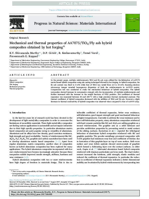 (PDF) Mechanical and thermal properties of AA7075/TiO 2 /Fly ash hybrid ...