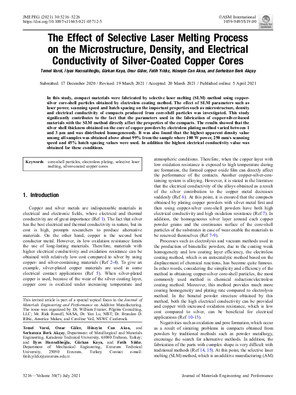 (PDF) The Effect of Selective Laser Melting Process on the ...