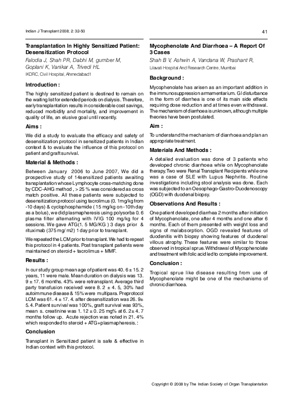 (PDF) Transplantation In Highly Sensitized Patient: Desensitization ...