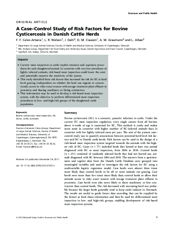 (PDF) A Case-Control Study of Risk Factors for Bovine Cysticercosis in ...