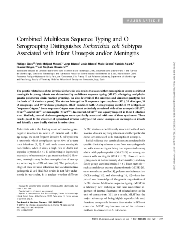 (PDF) Combined Multilocus Sequence Typing and O Serogrouping ...