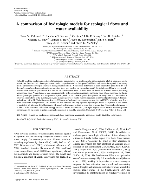 (PDF) A comparison of hydrologic models for ecological flows and water ...