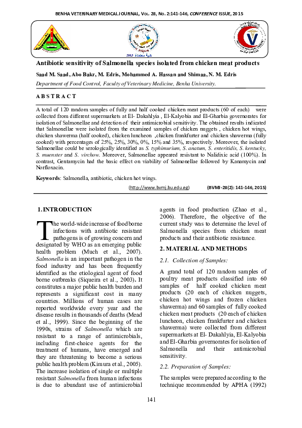 (PDF) Antibiotic sensitivity of Salmonella species isolated from ...