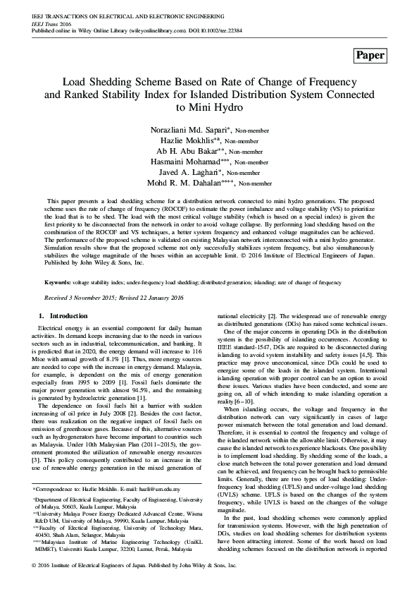  pdf load shedding scheme based on rate of change of frequency and