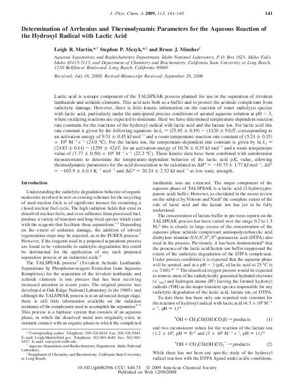 (PDF) Determination of Arrhenius and Thermodynamic Parameters for the ...