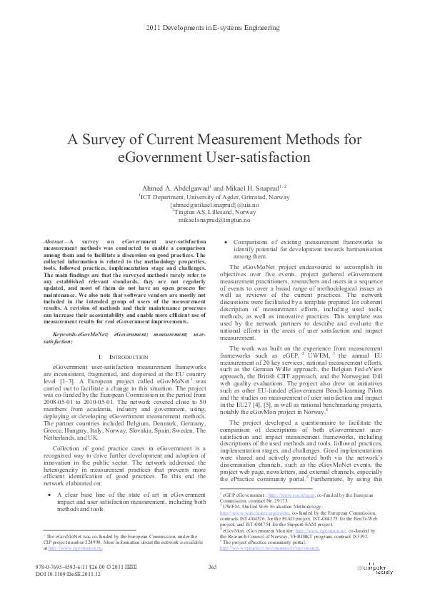 (PDF) A Survey of Current Measurement Methods for eGovernment User