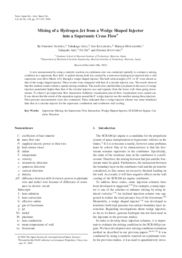 (PDF) Mixing of a Hydrogen Jet from a Wedge Shaped Injector into a ...