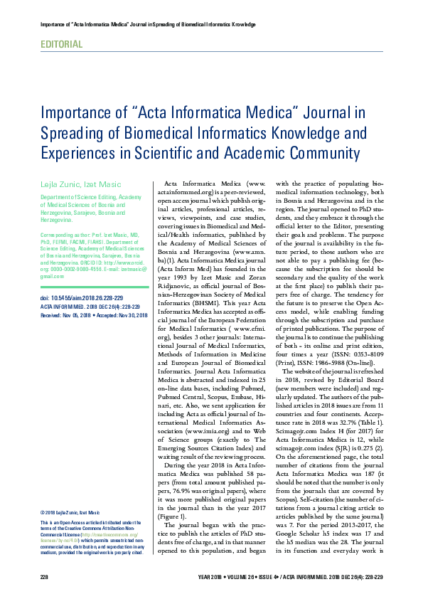 (PDF) mportance of Acta Informatica Medica Journal in Spreading of ...