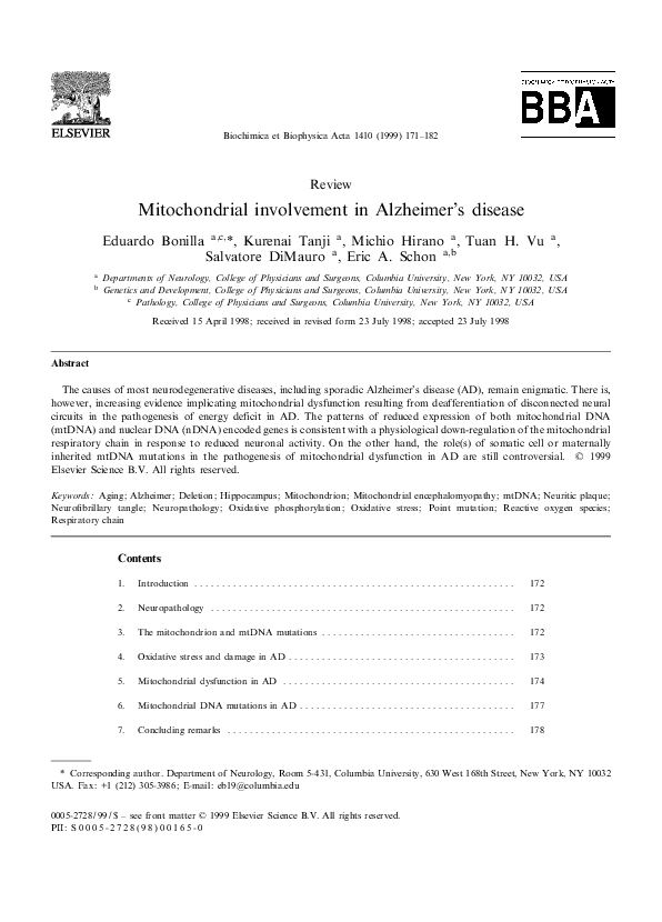 (PDF) Mitochondrial involvement in Alzheimer’s disease