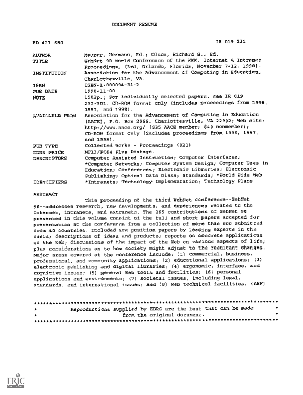 (PDF) WebNet 98 World Conference of the WWW, Internet & Intranet ...