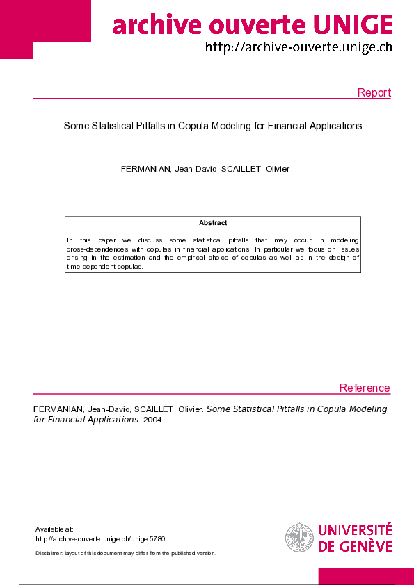 (PDF) Some Statistical Pitfalls in Copula Modeling for Financial ...