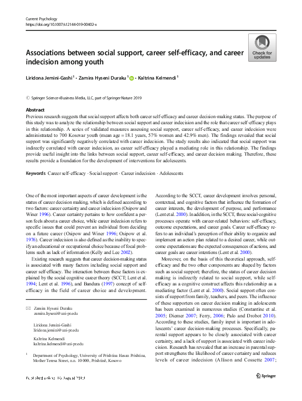 (PDF) Associations between social support, career self-efficacy, and ...