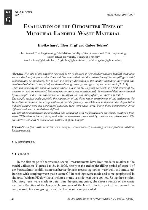 (PDF) Evaluation of the Oedometer Tests of Municipal Landfill Waste ...