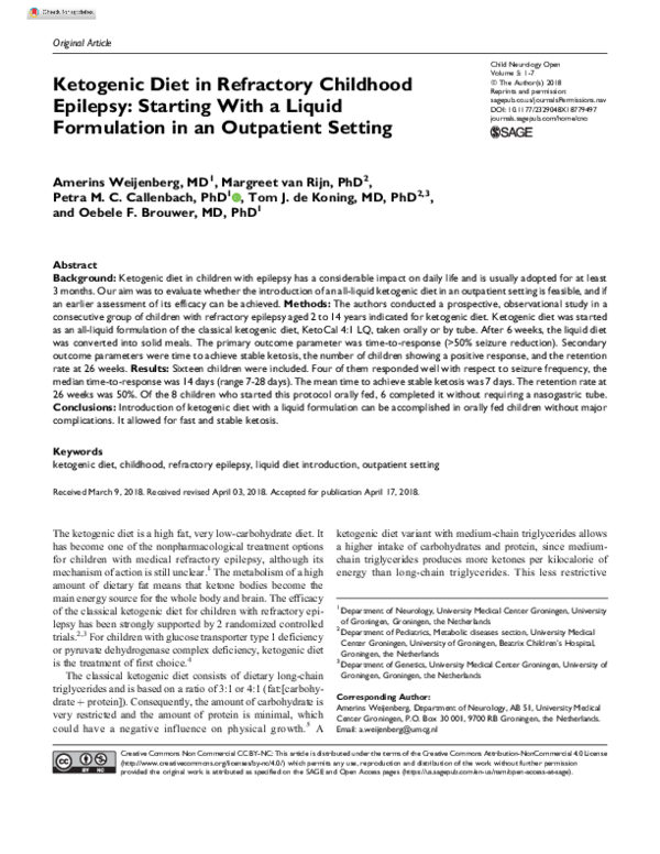 (PDF) Ketogenic Diet in Refractory Childhood Epilepsy
