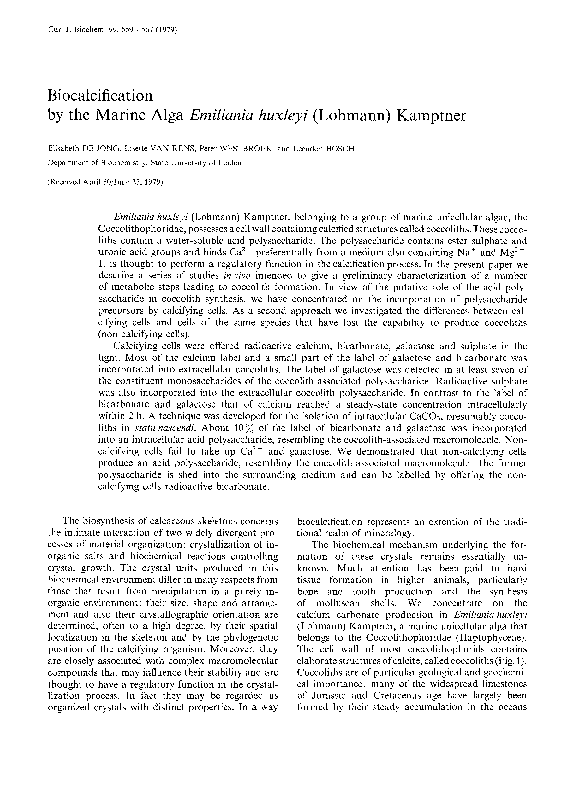 (PDF) Biocalcification by the Marine Alga Emiliania huxleyi (Lohmann ...