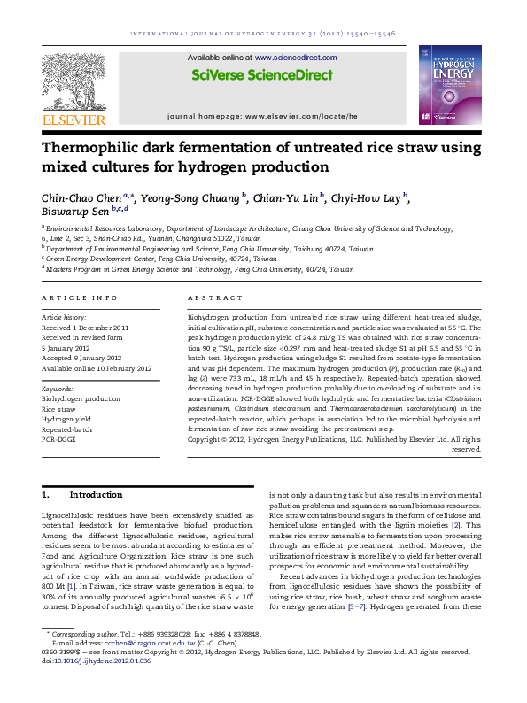 (PDF) Thermophilic dark fermentation of untreated rice straw using ...