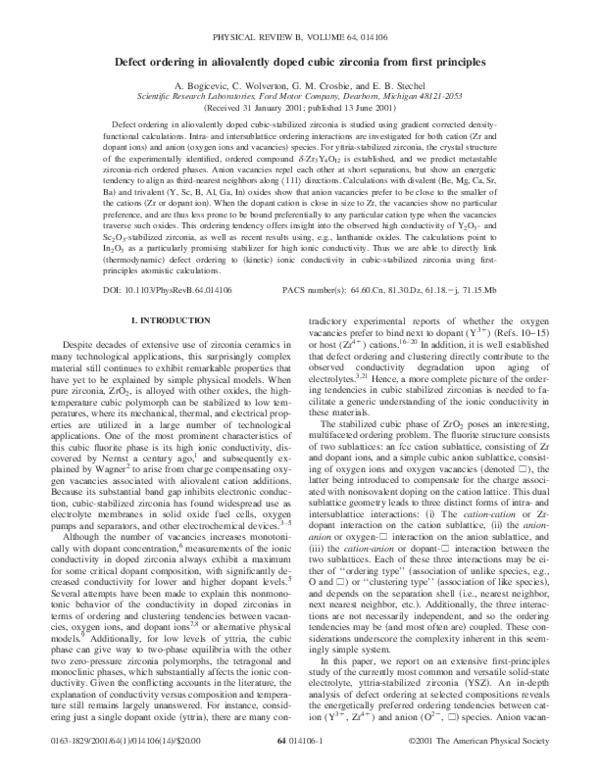 (PDF) Defect ordering in aliovalently doped cubic zirconia from first ...