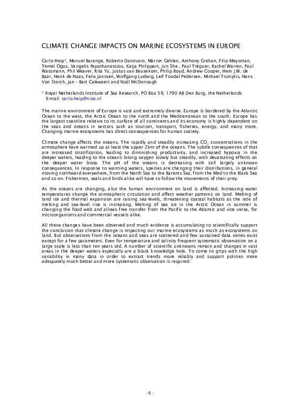 (PDF) Climate change impacts on marine ecosystems in Europe