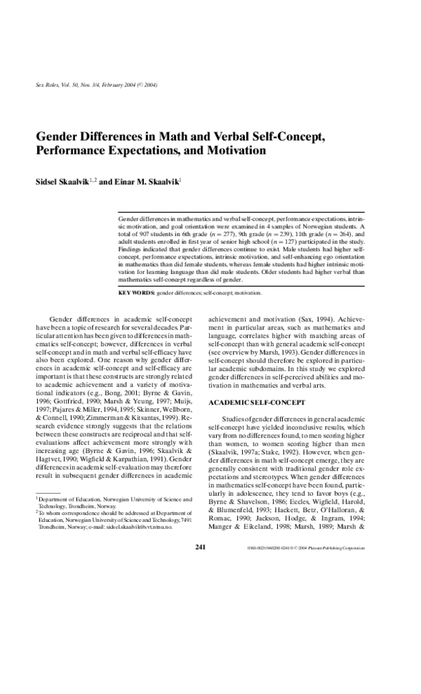(PDF) Gender Differences in Math and Verbal Self-Concept, Performance ...