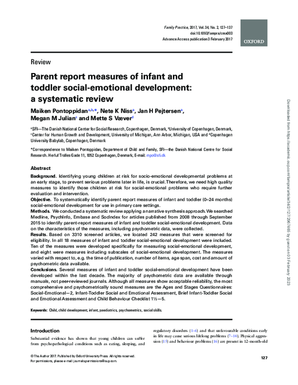 (PDF) Parent report measures of infant and toddler social-emotional ...