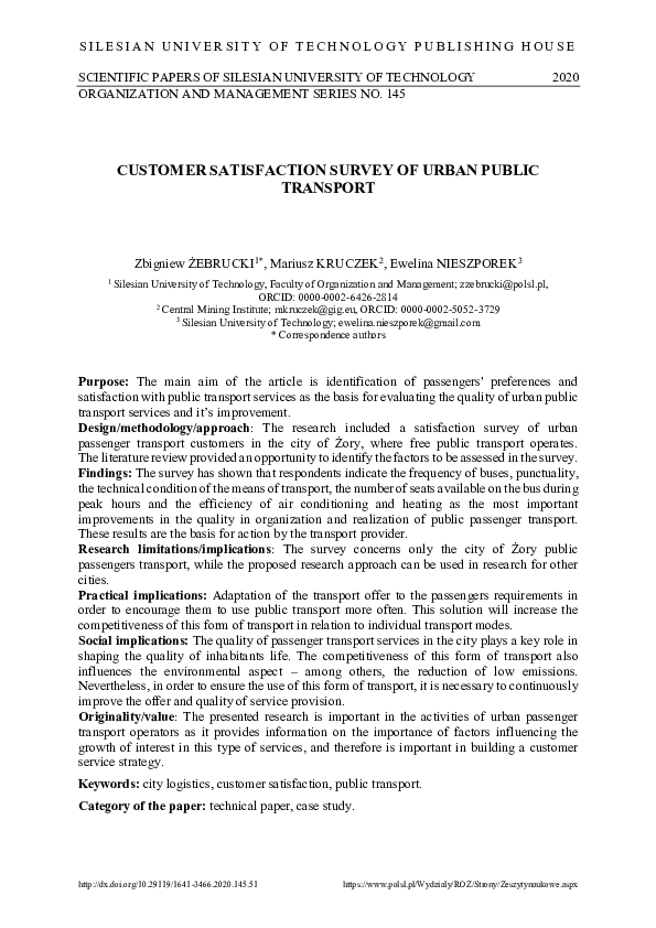 (PDF) Customer satisfaction survey of urban public transport