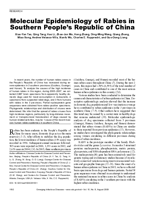 (PDF) Molecular Epidemiology of Rabies in Southern People’s Republic of ...